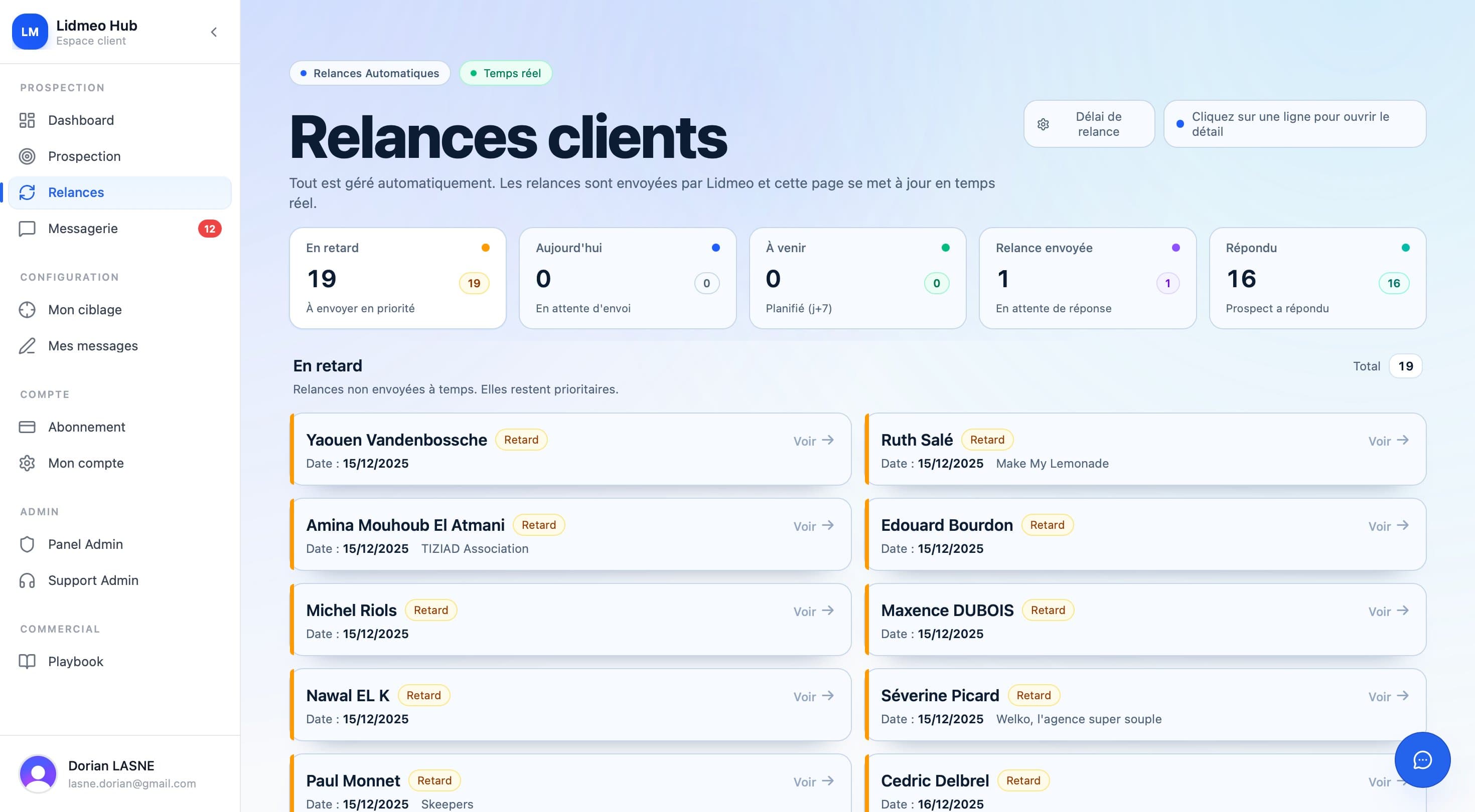 Page Relances en vue desktop